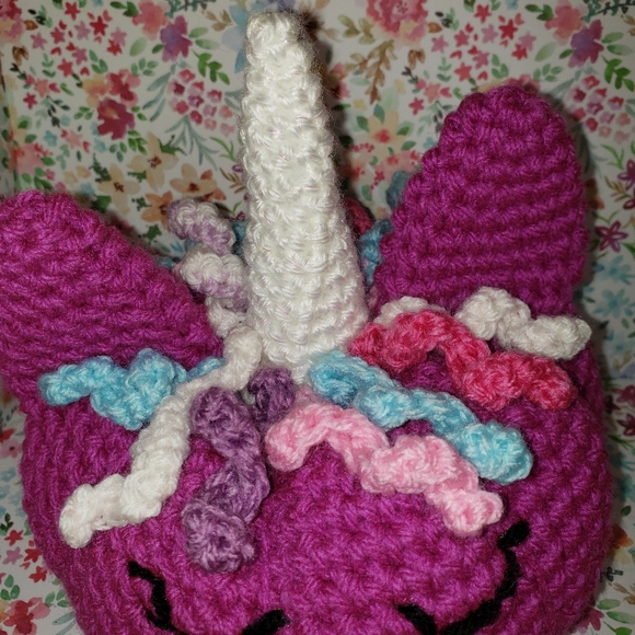 🦄 Handmade Crochet Unicorn Pumpkin - Picture 2 of 5